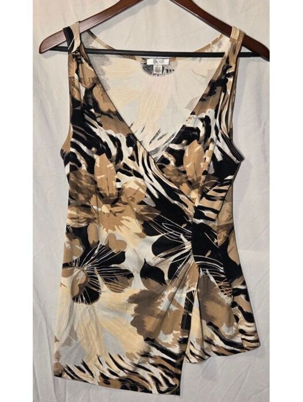 Vintage Y2K CACHÉ Floral Wrap Top Asymmetrical Hem Animal Print Detail Size L